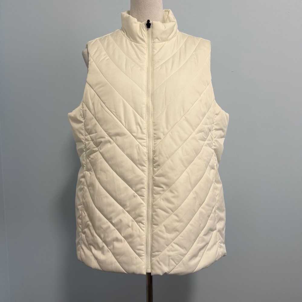 Lands' End Women’s full zip mock neck down feather White vest Size L